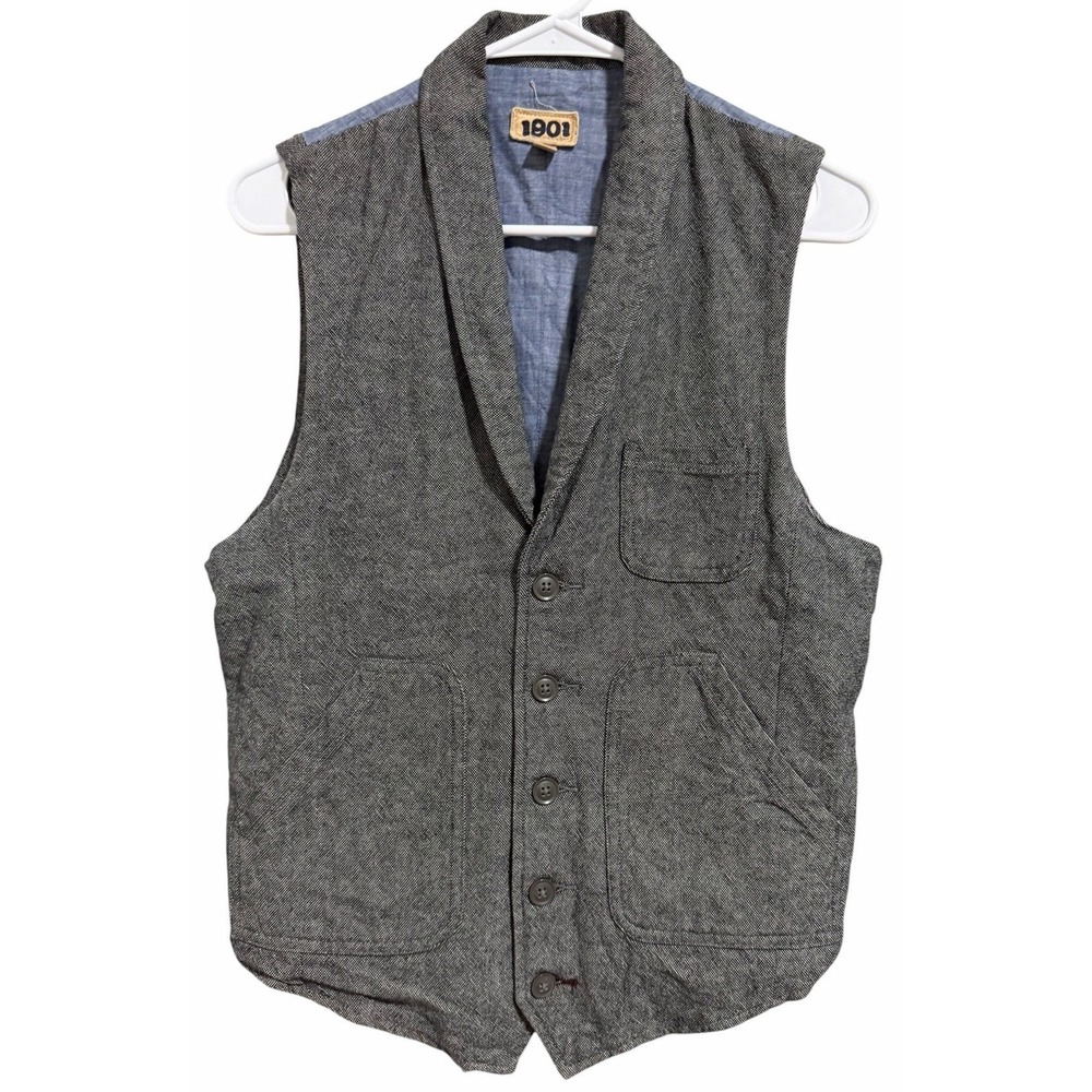 1901 Herringbone Vest Academia Preppy Black/Gray Men's Size Medium